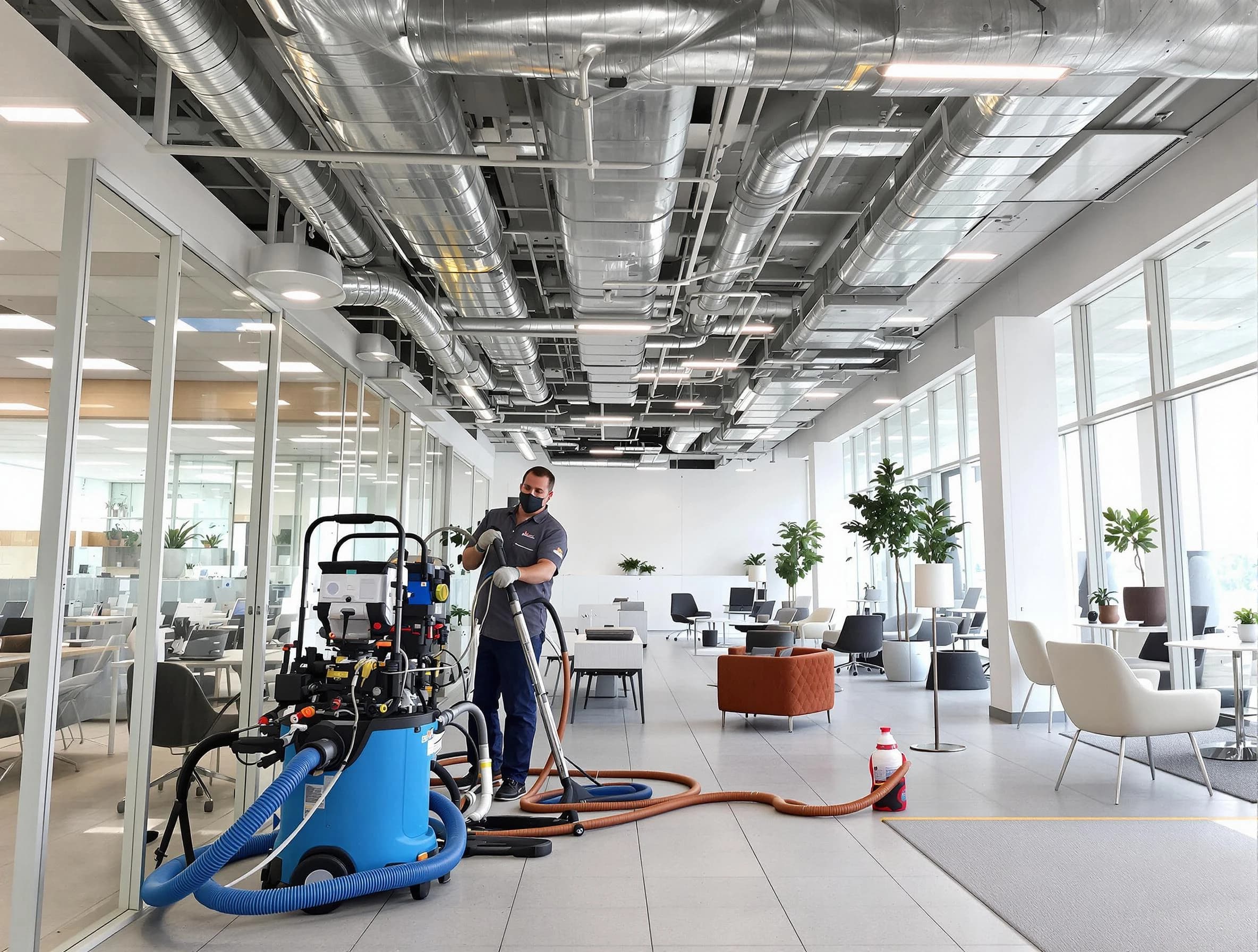 Placitas Air Duct Cleaning team conducting comprehensive commercial duct cleaning at a business location in Placitas